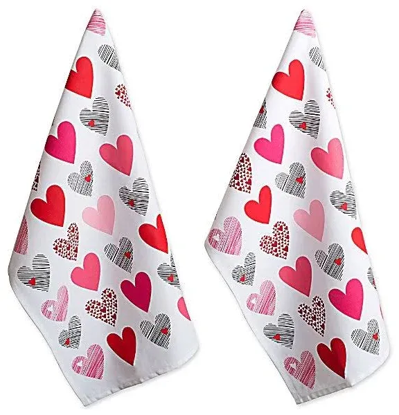 DII Valentine's Day Collection Kitchen, Dishtowel Set, 18x28, Hearts Collage, 2 Piece