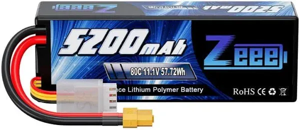 Zeee 11.1V 80C 5200mAh 3S Lipo Battery with EC5 Connector Hardcase Battery for