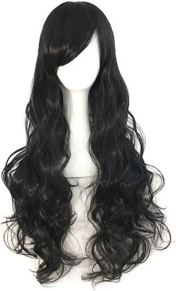 32&#034; 80 cm Long Hair Spiral Curly Cosplay Costume (Black)