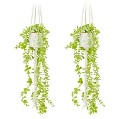 Juvale 2 Pack Artificial Eucalyptus Fake Hanging Plants with Macrame Hanger and White