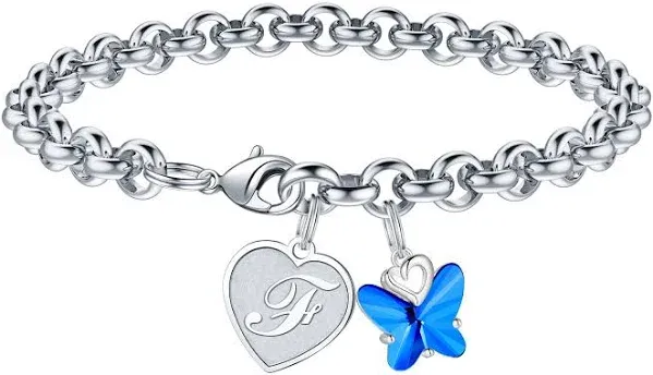 IEFWELL Girls Crystal Heart Initial Charm Bracelet