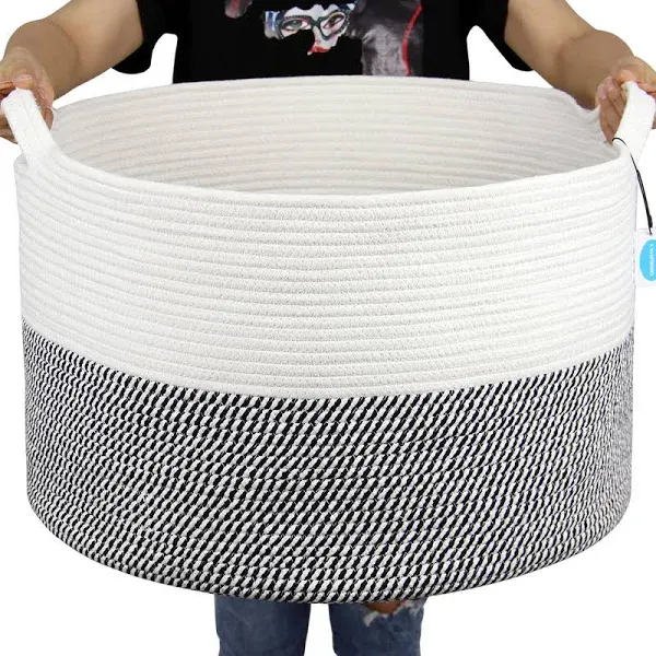 Casaphoria XXXLarge Cotton Rope Basket 217 x 217 x 138 Woven Laundry Basket for Blankets Storage Basket with Handle Comfor