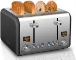 SEEDEEM 4 Slice Toaster, Stainless Bread Toaster Colorful LCD Display, 7 Bread Shade Settings, 1.5'' Wide Slots Toaster with Bagel/Defrost/Reheat