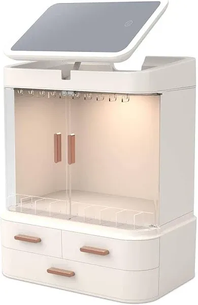 LED Makeup Organizer with LED Mirror and Jewelry Storage Organizer Cabinet