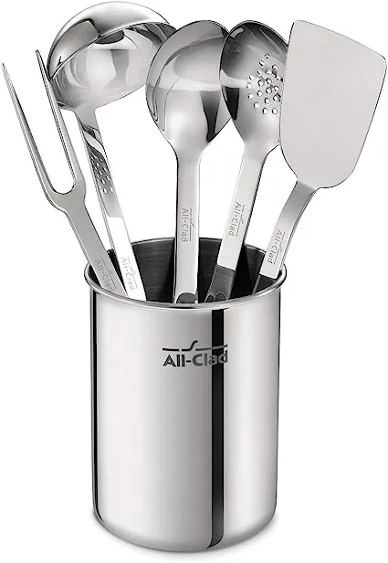 All-Clad Professional Stainless Steel Kitchen Gadgets and Caddy 6 Piece Kitchen Tools, Kitchen Hacks Silver