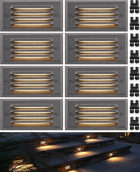 SUNVIE Low Voltage Step Lights Outdoor 5W LED Stair Lights with Horizontal Louver Faceplate Deck Lights for Steps Stairs Fenc