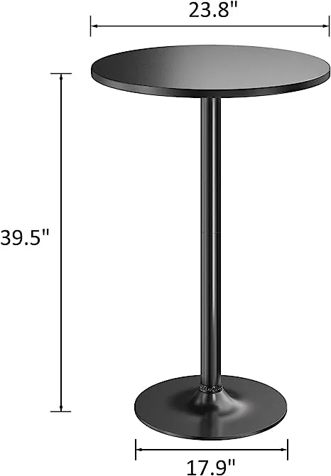 Furmax Bistro Pub Table Round Bar Height Cocktail Table Metal Base MDF Top Obsidian Table with Black Leg 23.8-Inch Top, 39.5-Inch Height (Black)