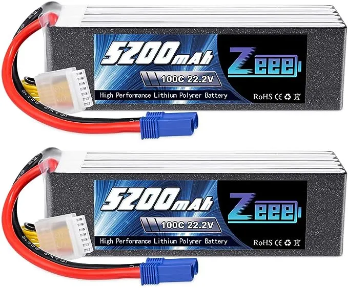 Zeee 22.2V 100C 5200mAh 6S Lipo Battery with EC5 Connector RC Battery for RC Car Truck Airplane Helicopter Quadcopter Boat (2 Pack)