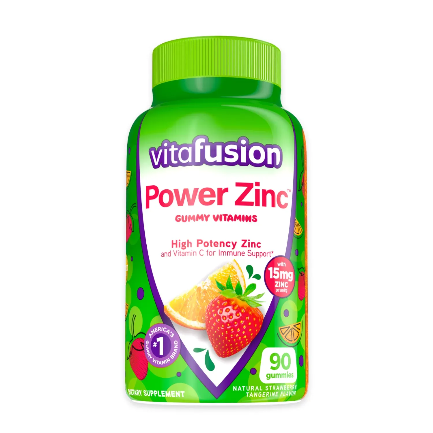 VitaFusion, Power Zinc, Gommes vitaminées, Arôme naturel de fraise et de tangerine, 15 mg, 90 gommes (5 mg par gomme)