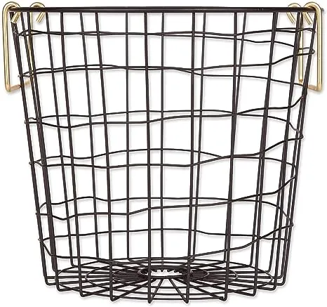 Metal Basket Black/Gold Handles Round Small 12x12x10