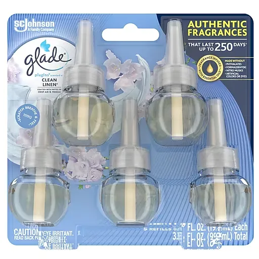 Glade PlugIns Refills Air Freshener, Scented and Essential Oils for Home and Bathroom, Clean Linen, 3.35 Fl Oz, 5 Count