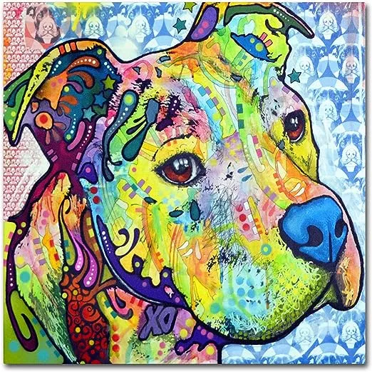 Thoughtful Pit Bull III Artwork by Dean Russo, 24 by 24-Inch Canvas Wall Art