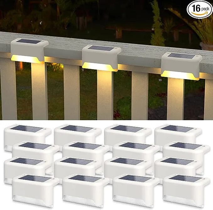 APONUO Solar Deck Lights 16 Pcs, Solar Step Lights Outdoor Waterproof Led Solar Fence Lamp for Steps,Fence,Deck,Railing and Stairs (Warm White)