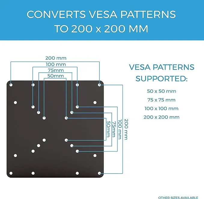 HumanCentric VESA Mount Adapter Plate for TV Mounts, Convert 75x75 and 100x100 to 200x200 mm VESA Patterns, Includes Hardware Kit, VESA Conversion Plate for 200x200 VESA Mount, VESA Adapter