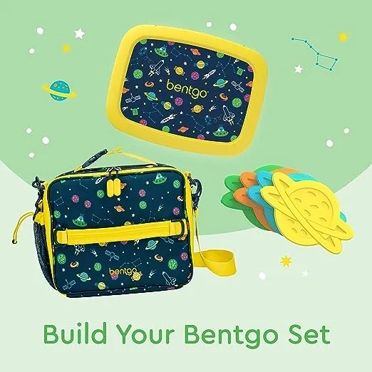 Bentgo® Kids Prints Leak-Proof, 5-Compartment Bento-Style Kids Lunch Box - Ideal Portion Sizes for Ages 3 to 7 - BPA-Free, Dishwasher Safe, Food-Safe Materials (Space)