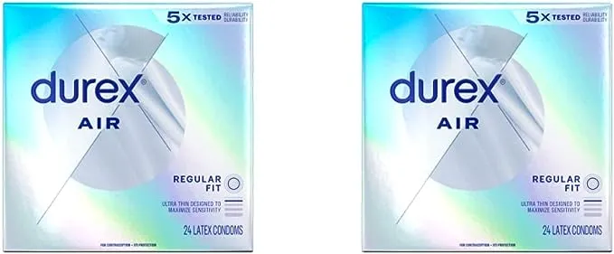 Durex Air Condoms Extra Thin, Transparent Natural Rubber Latex Condoms for Men, Wide Fit, FSA & HSA Eligible, 24 Count