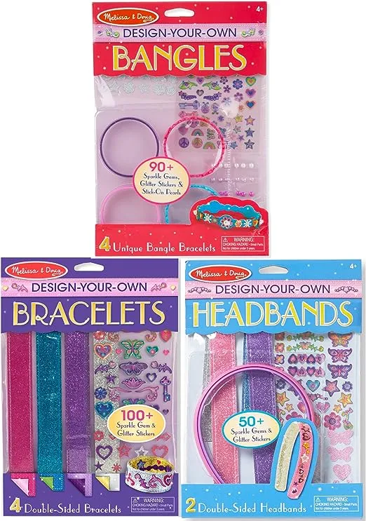 Melissa & Doug Design-Your-Own Jewelry-Making Kits - Bangles, Headbands, and Bracelets - DIY , Decorate With Stickers, Crafting Set For Kids Ages 4+