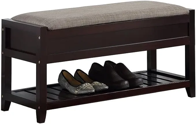 Roundhill Furniture Rouen Espresso Seating Bench with Shoe Storage,