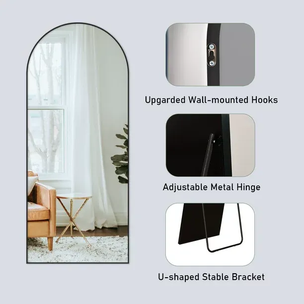 BEAUTYPEAK Arched Full Length Floor Mirror 64"x21.1" Full Body Standing Mirror