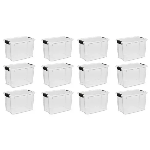 Sterilite 18 Quart Clear Plastic Stackable Storage Container Bin Box Tote with White Latching Lid Organizing Solution for Home & Classroom, 6 Pack