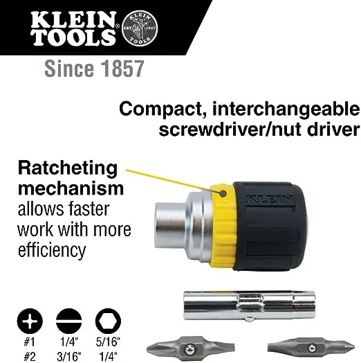 Klein Tools 32593 - 6-in-1 Ratcheting Stubby Screwdriver