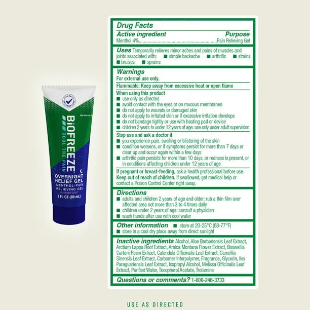 Biofreeze Overnight Pain Relief Gel 3 fl oz