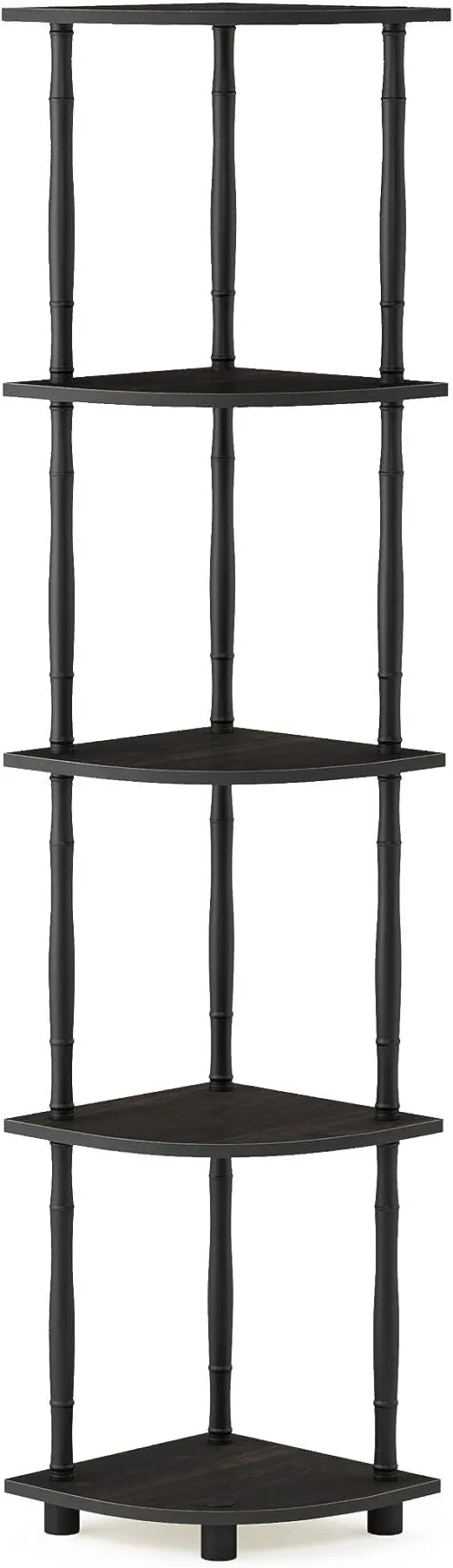 Furinno Turn-N-Tube 5 Tier Corner Display Rack Multipurpose Shelving Unit, Dark Brown Grain/Black