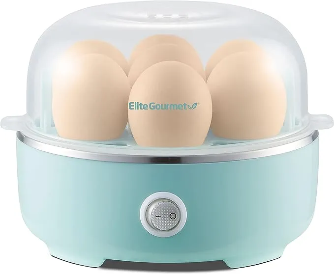 Elite Gourmet EGC-007## Rapid Egg Cooker, 7 Easy-To-Peel, Hard, Medium, Soft Boiled Eggs, Poacher, Omelet Maker, Auto Shut-Off, Alarm, 16-Recipe Booklet, BPA-Free, White