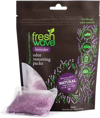 Fresh Wave Lemon Odor Eliminating & Deodorizing Packs | Bag of 6 & Fresh Pod Case | Safer Odor Relief for Small Spaces | Natural Plant-Based Odor Eliminator | Odor Absorbers for Home