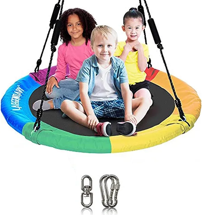 LÆGENDARY ﻿Laegendary Saucer Swing for Kids and Adults 40 inch Round Tree Swing for Outdoor 2 Tree Straps 2 Carabiners & 1 Swivel Waterproof Holds Up