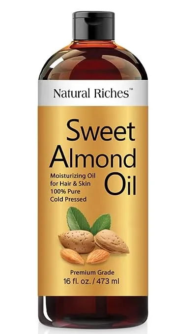 Natural Riches Sweet Almond Oil Cold Pressed, Triple A Grade, Pure and Natural Hexane free Soothing Vitamin E Oil for Skin, Facial Polish, Full Body Massages, Made in USA 16 FL oz.