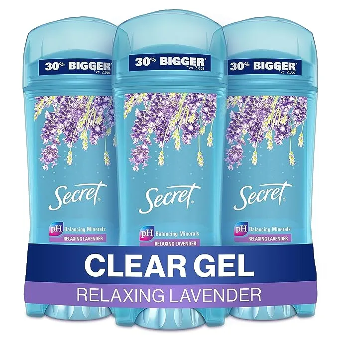 Secret Antiperspirant and Deodorant for Women Refreshing Lavender, Clear Gel, 48 Hr Odor Protection, 3.4 oz (Pack of 3)