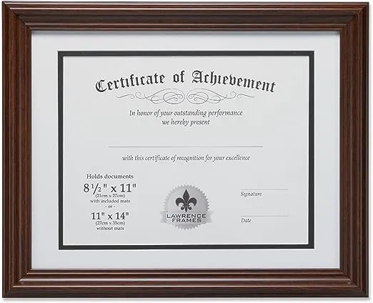 Lawrence Frames Dual Use 11 by 14-inch Certificate Picture Frame with Double Cut