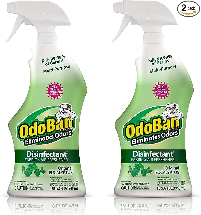 OdoBan Ready-to-Use Disinfectant and Odor Eliminator, Set of 3 Spray Bottles, 32 Ounces Each, Original Eucalyptus Scent