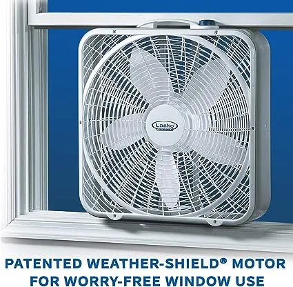 Lasko 20" Weather-Shield Performance Box Fan with Innovative Wind Ring® System and 3 Speeds, 3720, White