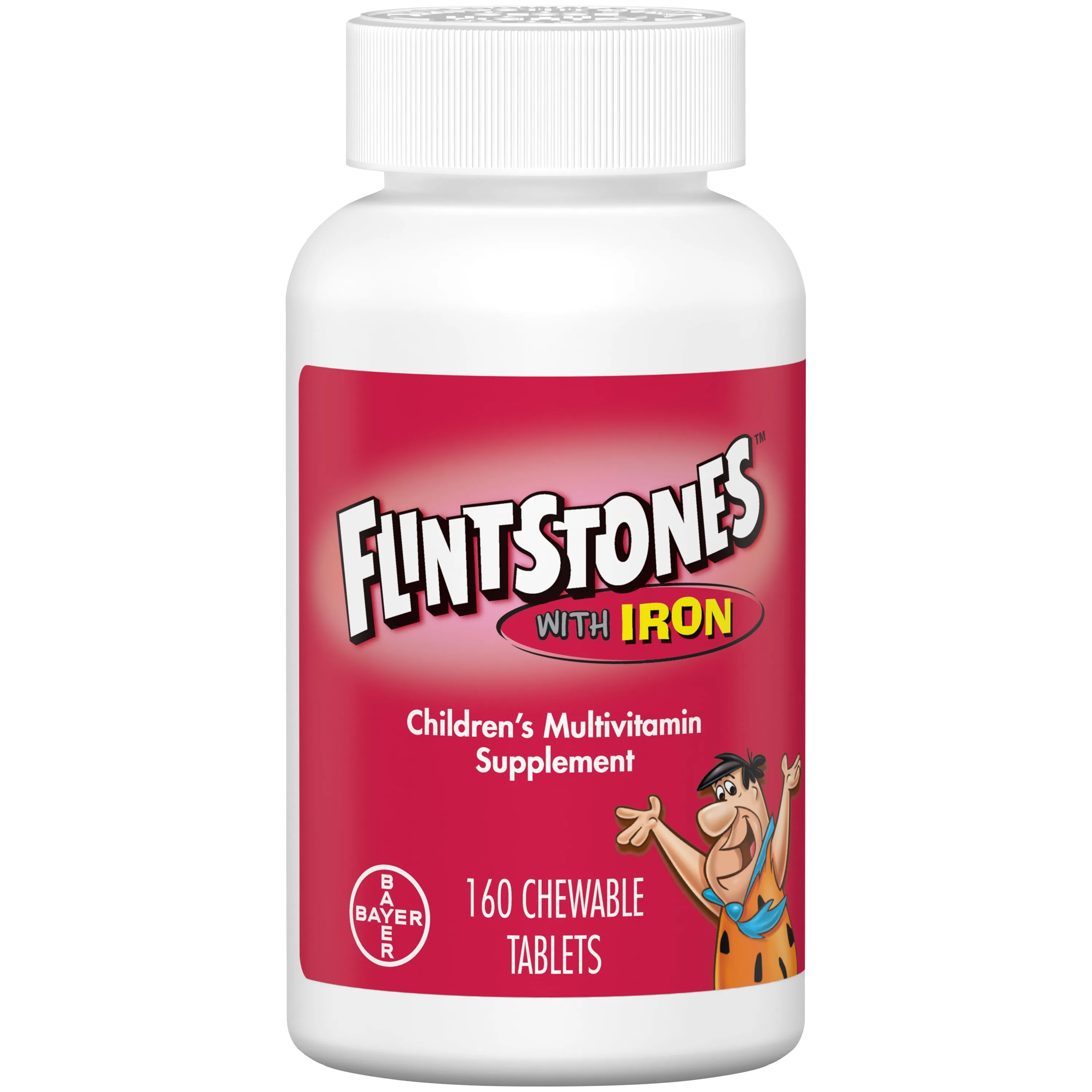 Flintstones 儿童咀嚼复合维生素 + 额外铁，儿童维生素，含维生素 C、D、维生素 B12 和铁，160 粒