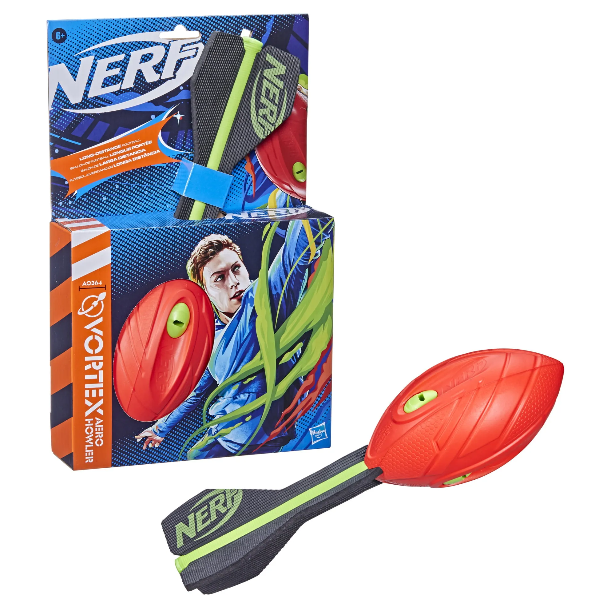 NERF Vortex Aero Howler Foam Ball, Blue, Classic Long-Distance Football, Flight-Optimizing Tail, Hand Grip, Christmas Stocking Stuffers for Kids