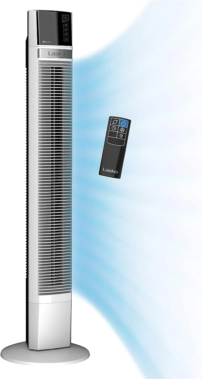 Lasko Xtra Air Oscillating Tower Fan, 4 Speeds, Nighttime Setting, Timer and Remote Control, 48", Silver, T48337