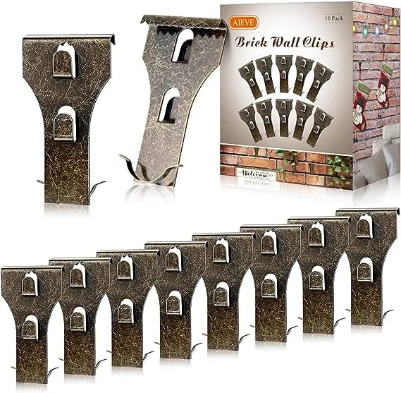 AIEVE Brick Wall Clips for Hanging Outdoors, Brick Hooks Brick Hangers No Drill, Fit 2-1/4 to 2-2/5(10 Pack)