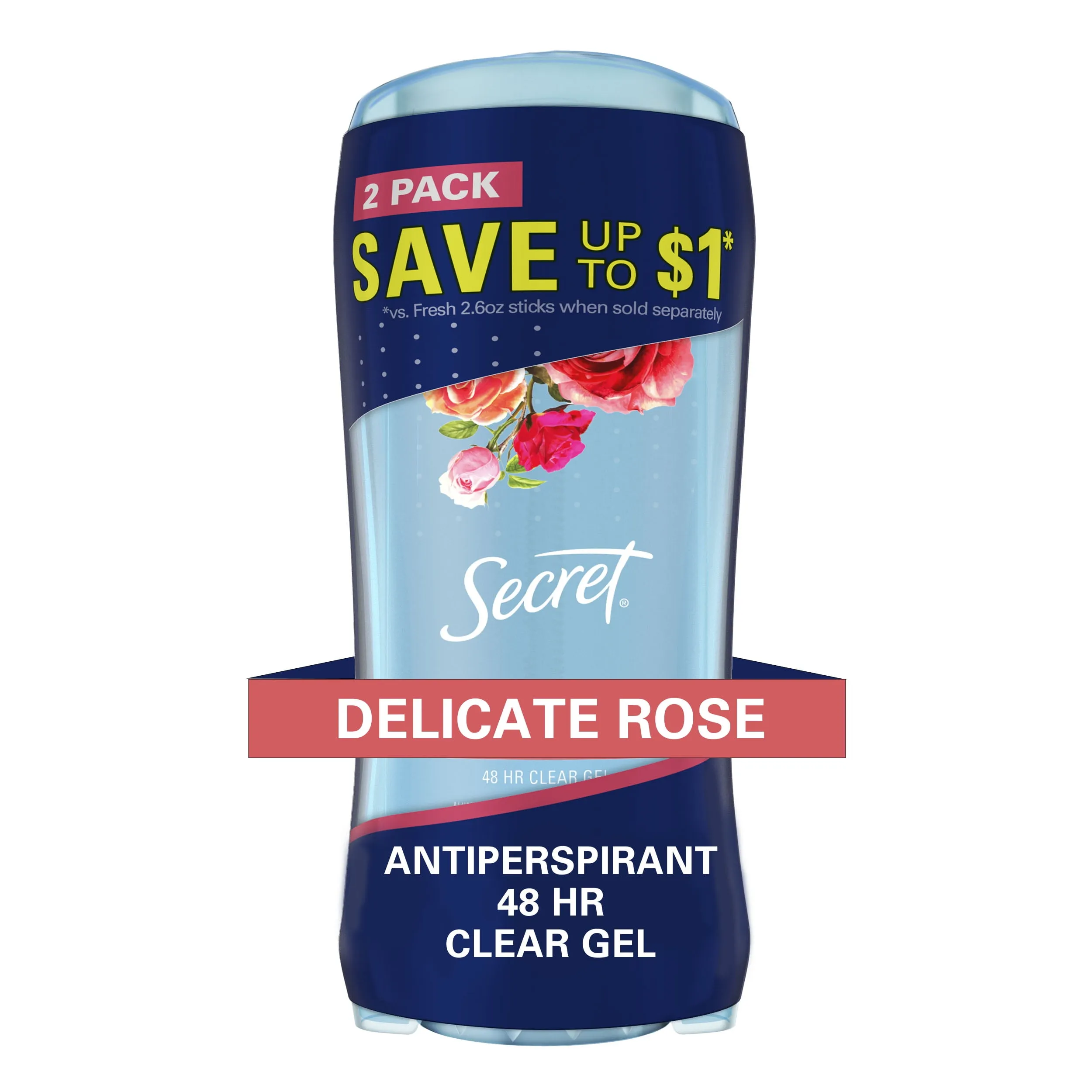 Secret Fresh Antiperspirant and Deodorant for Women, Clear Gel, Delicate Rose Scent, 2.6 oz (Pack of 2)