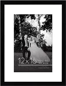 Americanflat 12x16 Picture Frame in Black - Use as 8x12 Picture Frame with Mat or 12x16 Frame Without Mat - Engineered Wood with Shatter Resistant Glass - Horizontal and Vertical Formats for Wall