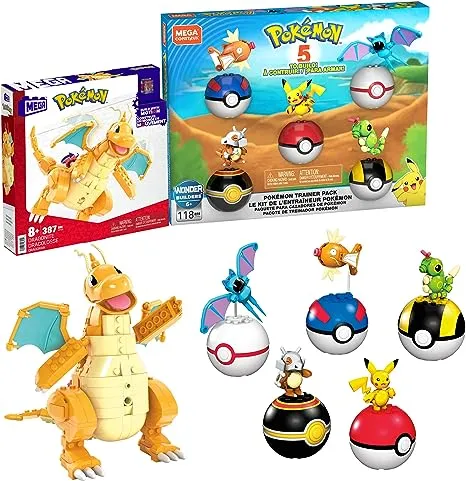 MEGA Pokémon Action Figure Building Toys For Kids, Dragonite With 388 Pieces And Wing Flapping Motion, Age 9+ Years Old Gift Idea