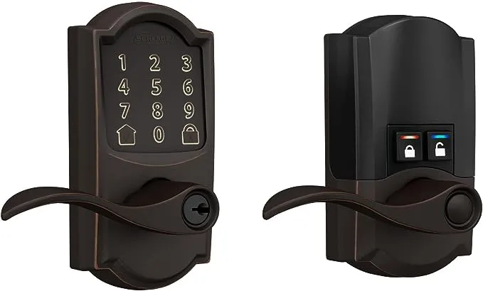 Schlage FE789WBCAM716ACC Encode Smart WiFi Lever with Accent Lever and Camelot Trim Finish: Bronze