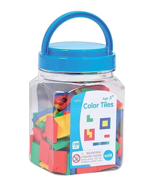 edxeducation Color Tiles - Mini Jar Set of 100 - Colorful, Plastic Squares - Sorting and Sequencing Activity - Math Manipulative for Kids