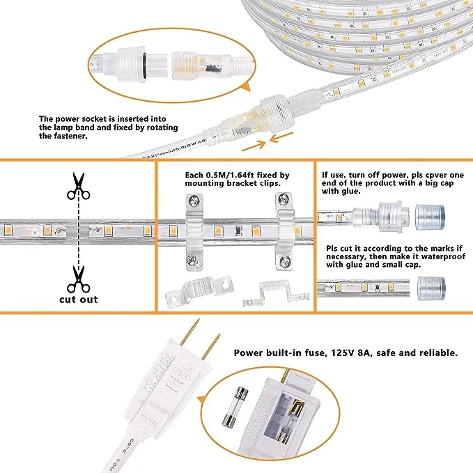 SURNIE 150Ft/45M Flat Outdoor Rope Lights Waterproof - 110V Cool Warm White LED 