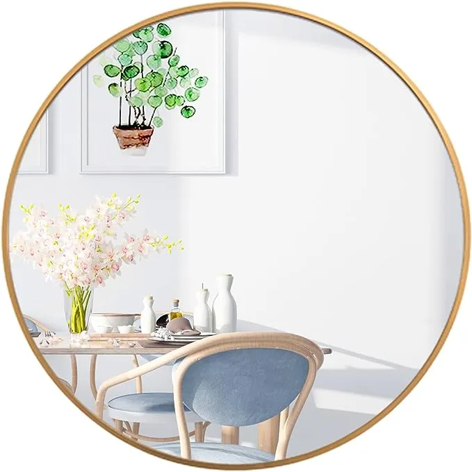 FANYUSHOW Gold Round Mirror, Round Mirror 31 inch, Gold Circle Mirror Metal Frame, Round Wall Mounted Mirrors for Living Room, Bathroom, Wall, Entryway, Vanity,Trend Style