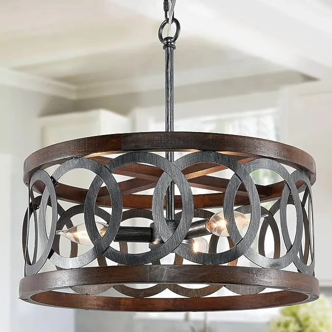 2024 Upgraded Farmhouse Wood Drum Chandeliers