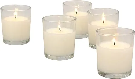 Stonebriar 48 Pack Unscented Long Burning Clear Glass Ivory Wax Filled Votive Candles