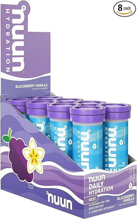 Nuun Hydration Rest, Rest and Recovery Electrolyte Tablets, Magnesium Citrate, Blackberry Vanilla, 8 Pack (80 Servings)