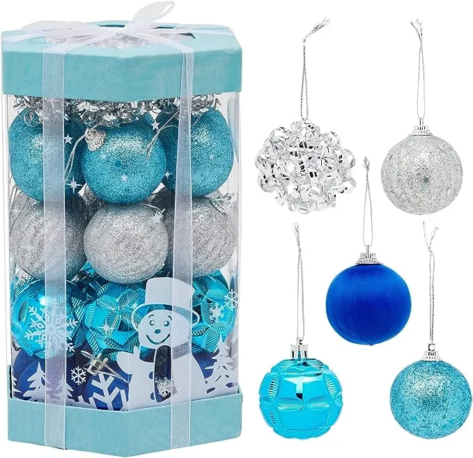 Juvale 35 Pack Mini Ball Ornaments for Christmas Tree, Blue and Silver Peacock Holiday Decorations (1.8 in)